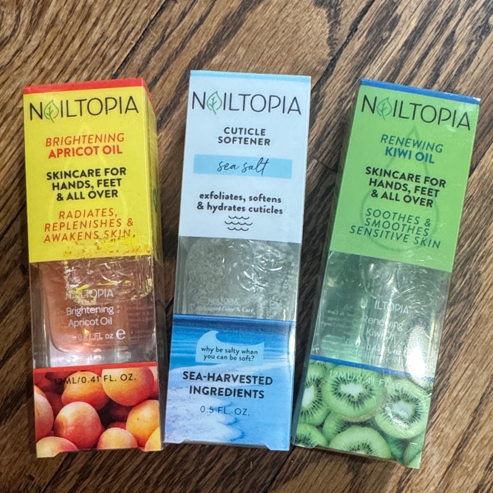 Topia Brightening Apricot Oil, Cuticle Softener, and Renewing Kiwi Oil Set